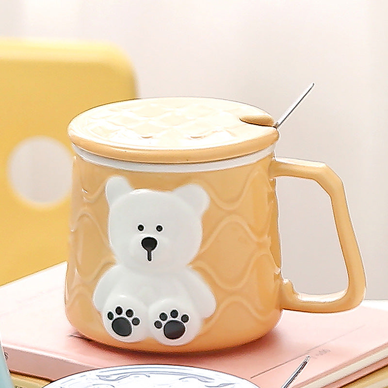 Cute Bear Mug With Lid & Straw