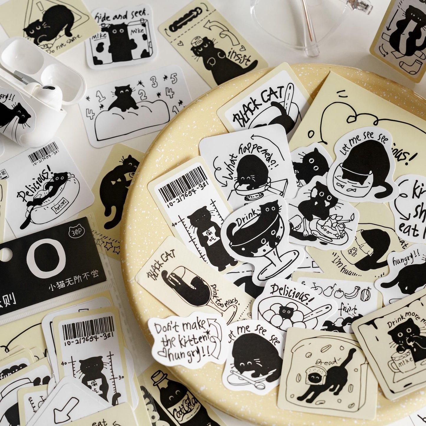 Momo Coated Paper Little Black Cat Series Sticker 30pcs Pack