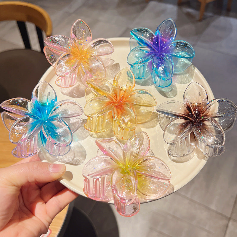 Transparent Floral Claw Clips