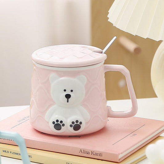Cute Bear Mug With Lid & Straw