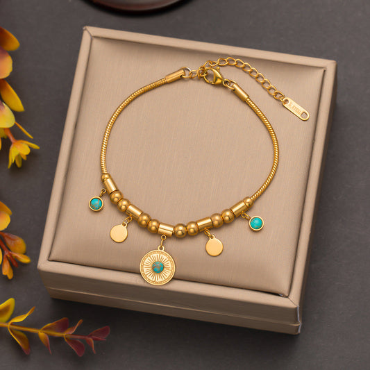 Turquoise Bead Stainless Steel Bracelet