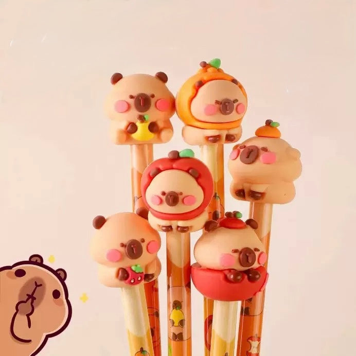 Capybara Pencil and Eraser (6 pencil and 6 eraser)