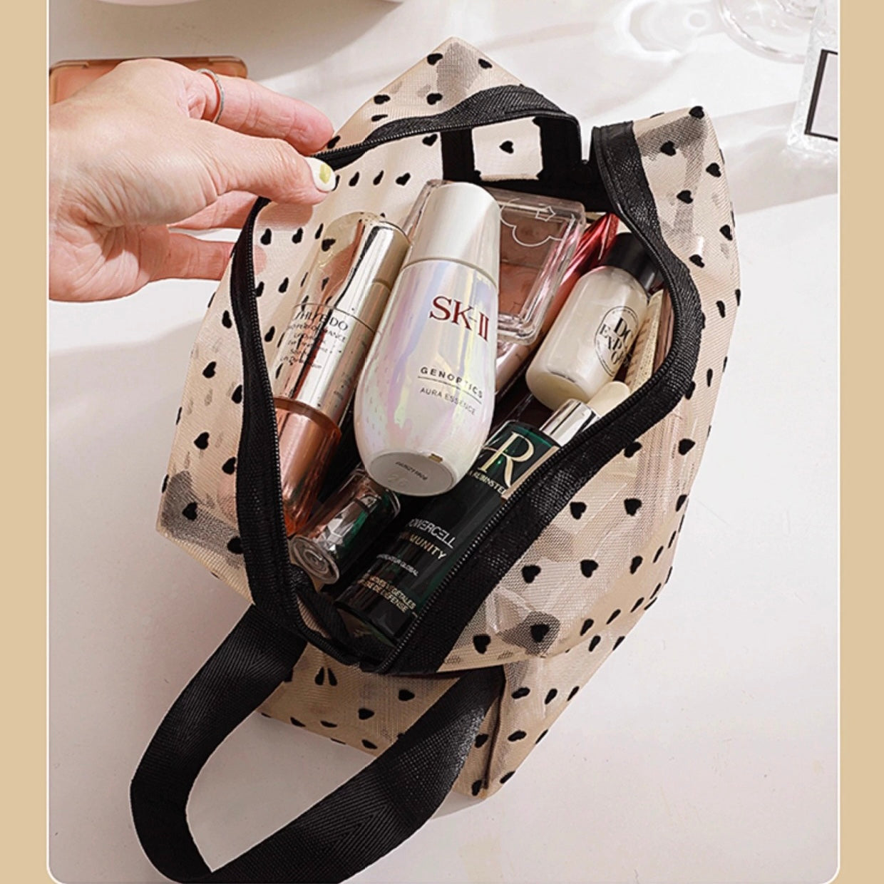 Heart Mesh Cosmetic Bag