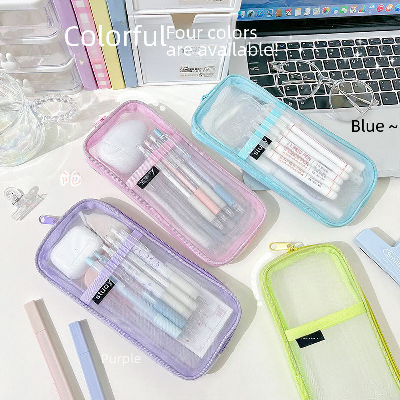 Simple Transparent Mesh Large Capacity Student Pencil Bag