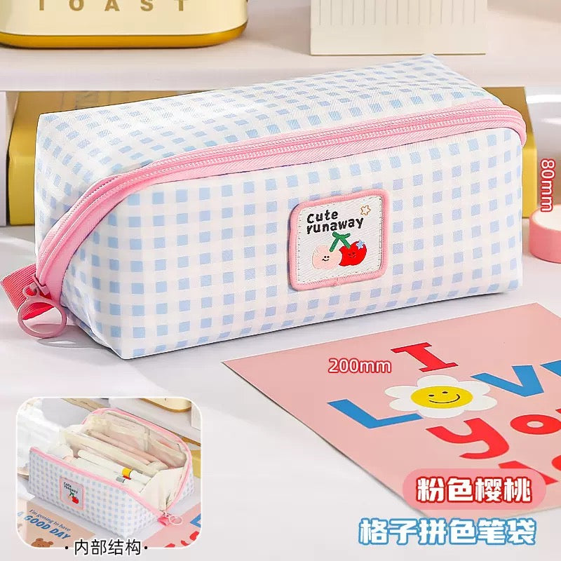 Berry Gingham Pencil Pouch