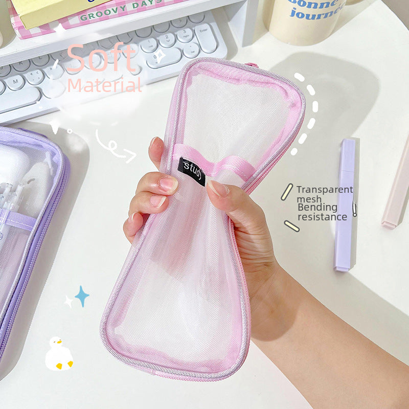 Simple Transparent Mesh Large Capacity Student Pencil Bag