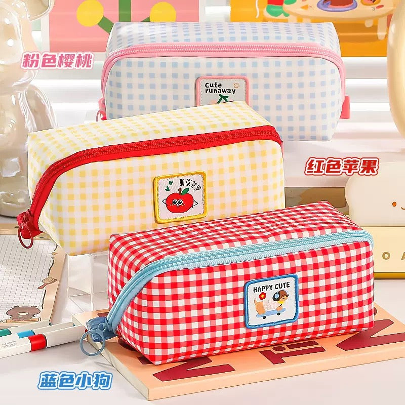 Berry Gingham Pencil Pouch