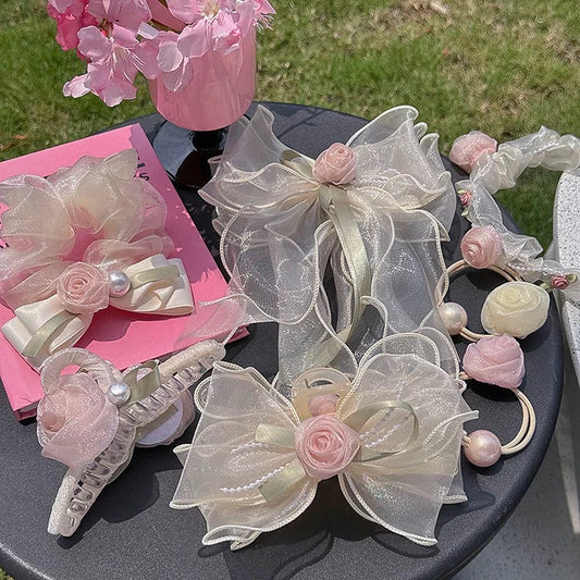 Pinteresty Organza Rose Bow Hair Clip