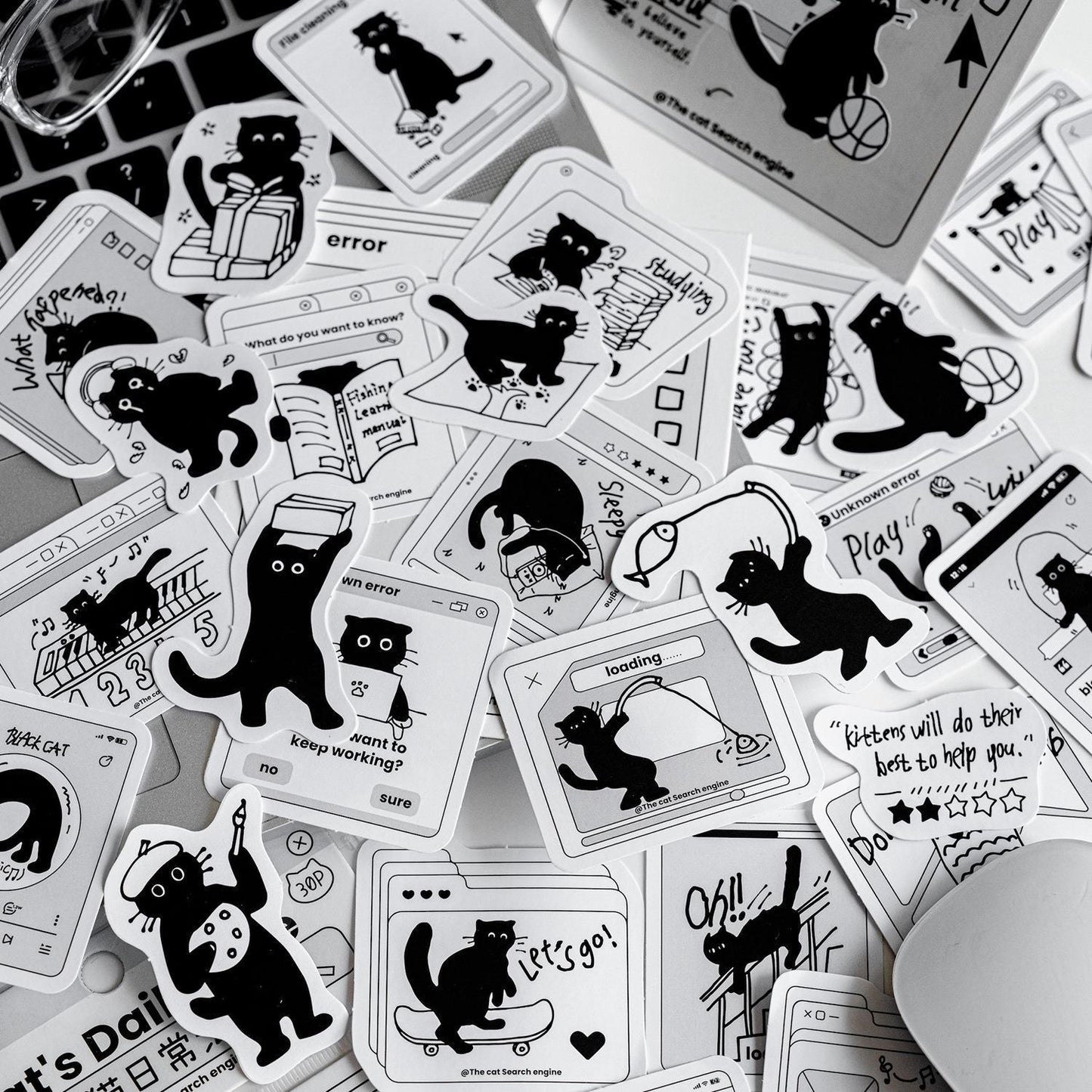 Momo Coated Paper Little Black Cat Series Sticker 30pcs Pack