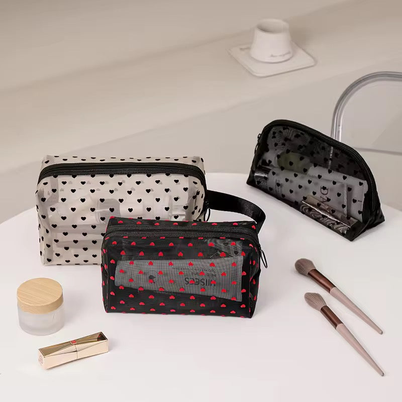 Heart Mesh Cosmetic Bag