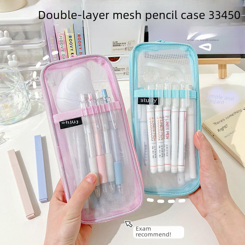 Simple Transparent Mesh Large Capacity Student Pencil Bag