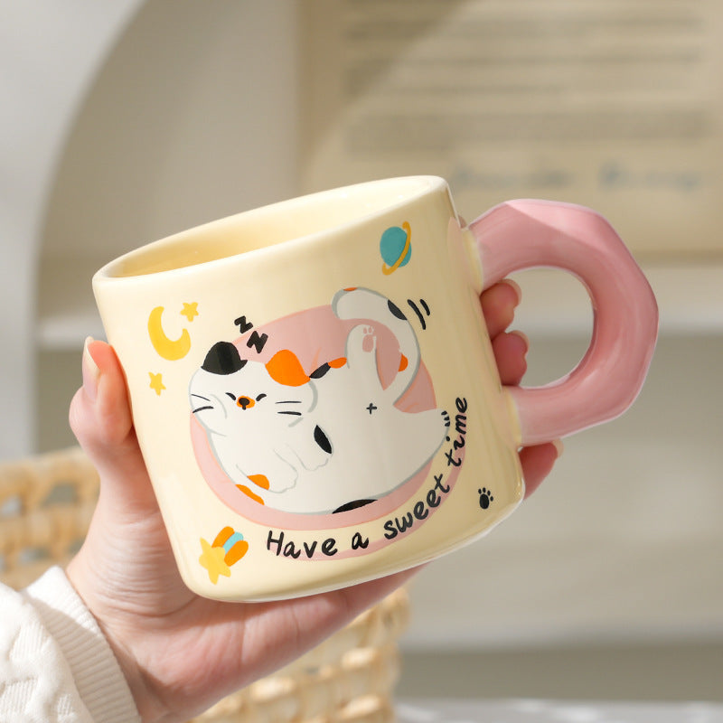 Cute Kitten Mug With Lid & Spoon