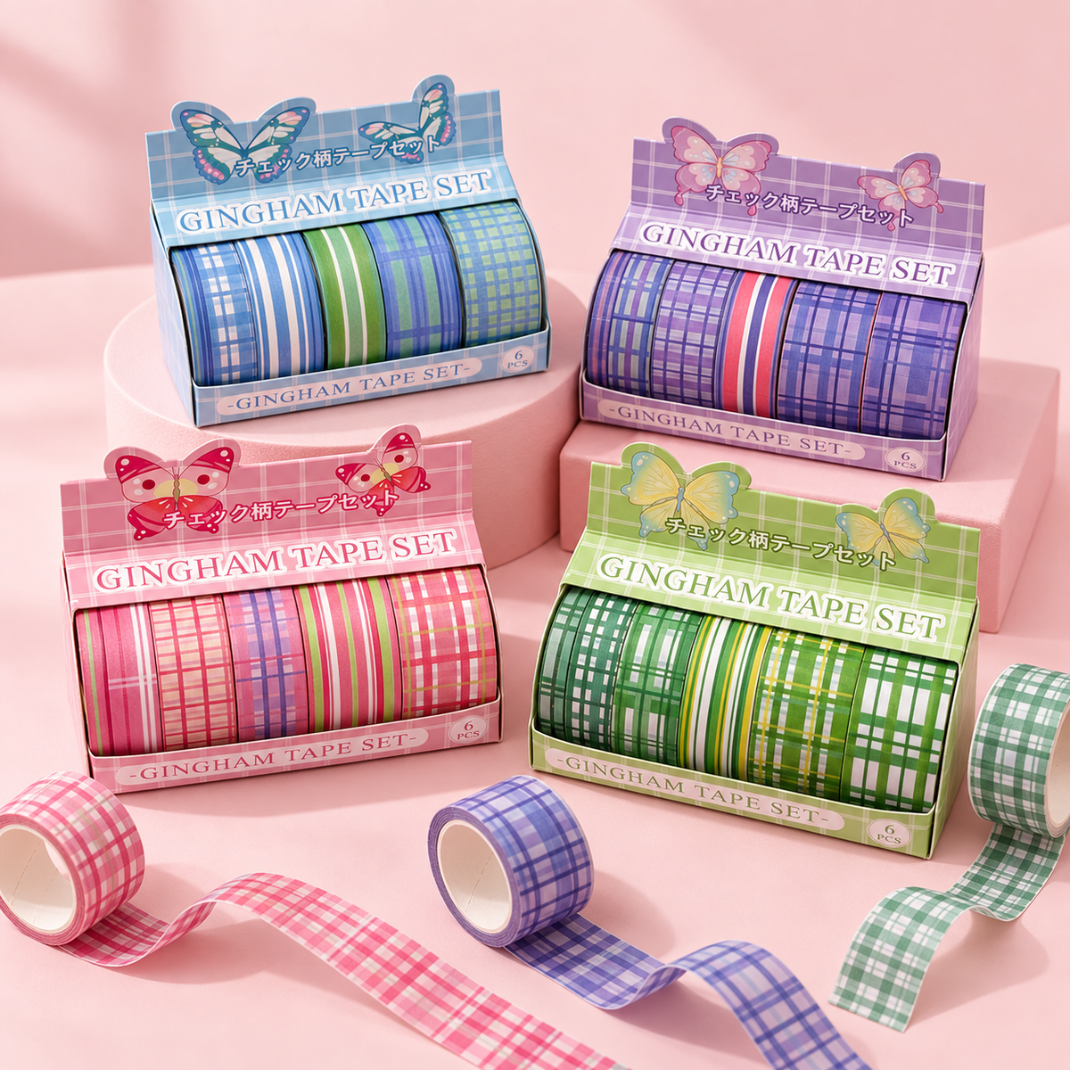 Pastel Gingham Washi Tape Set