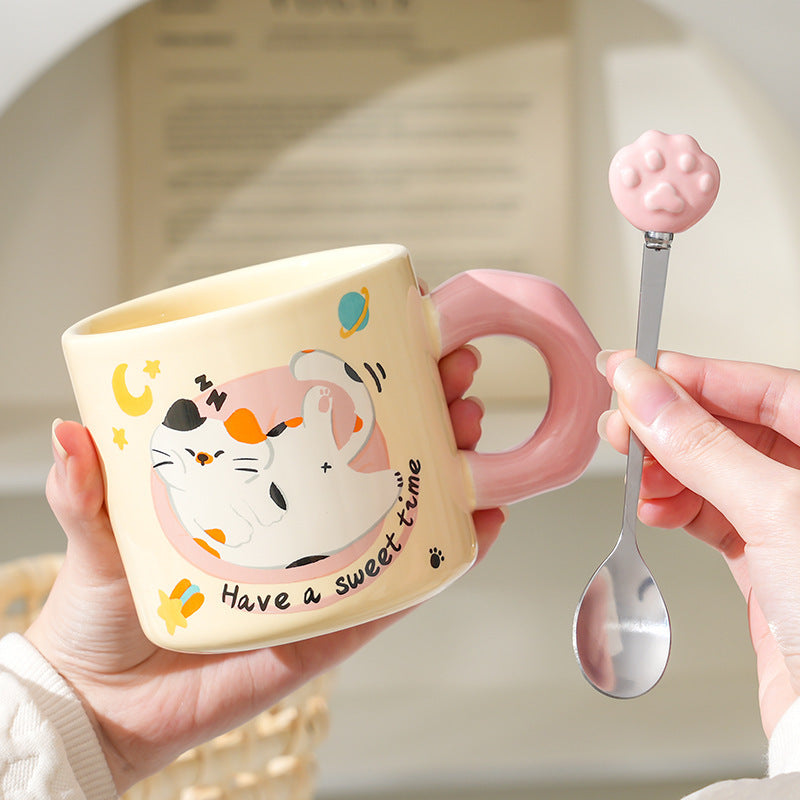Cute Kitten Mug With Lid & Spoon