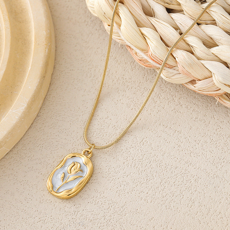 White Tulip Design Stainless Steel Necklace