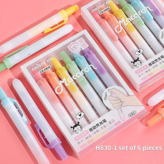 Premium Soft Macaron Color Press Highlighter 6pcs Set