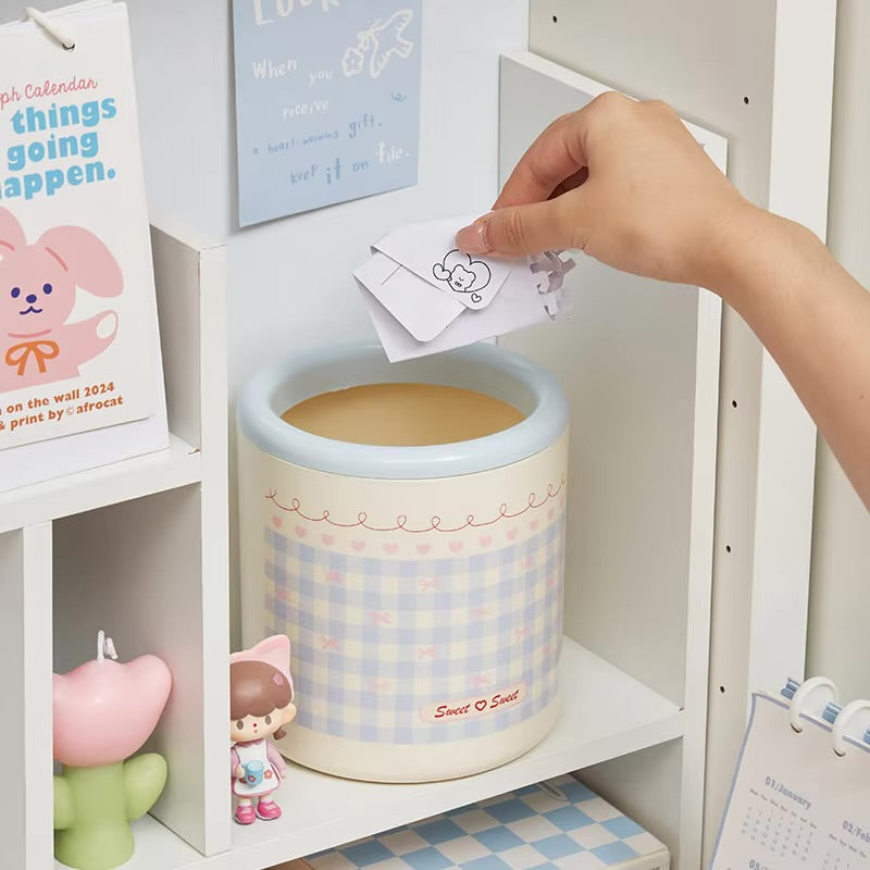 Gingham Trash Can