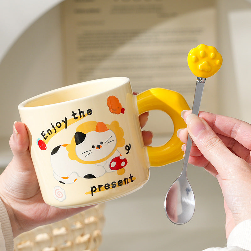 Cute Kitten Mug With Lid & Spoon