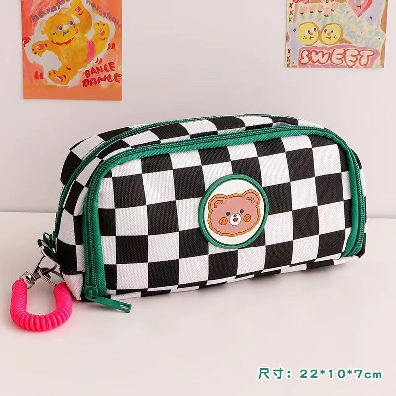 Kawaii Bear Checkerboard Pencil Case