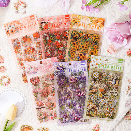 Vintage Floral Journal Stickers (6pcs Set)