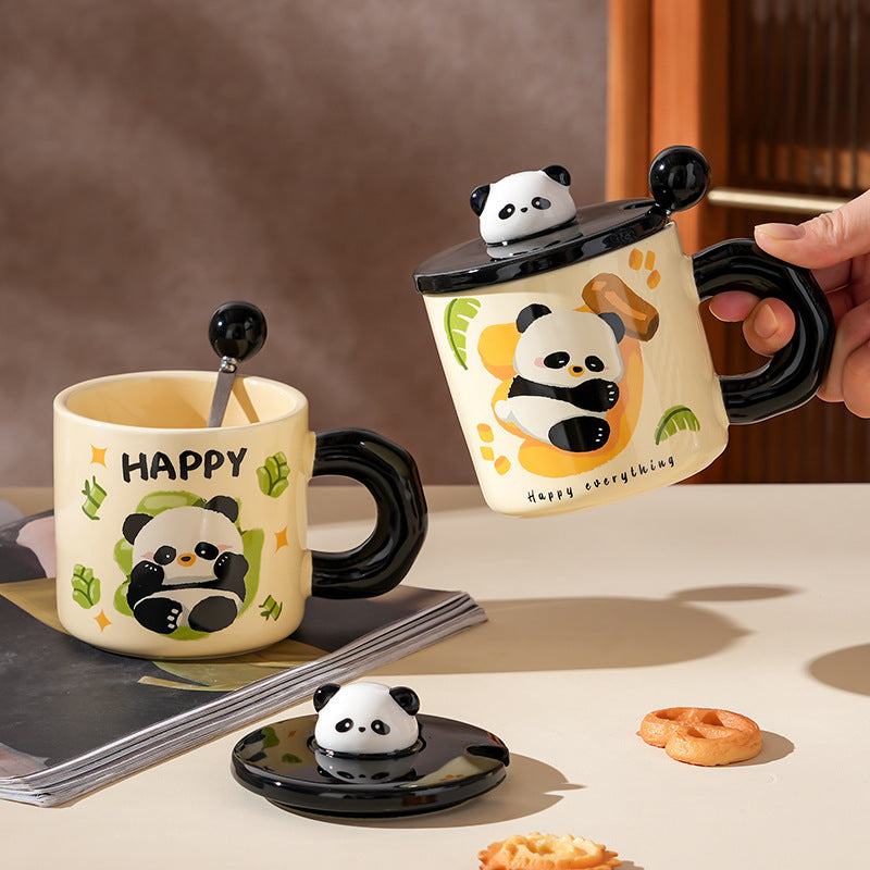 Cute Panda Mug With Lid & Spoon