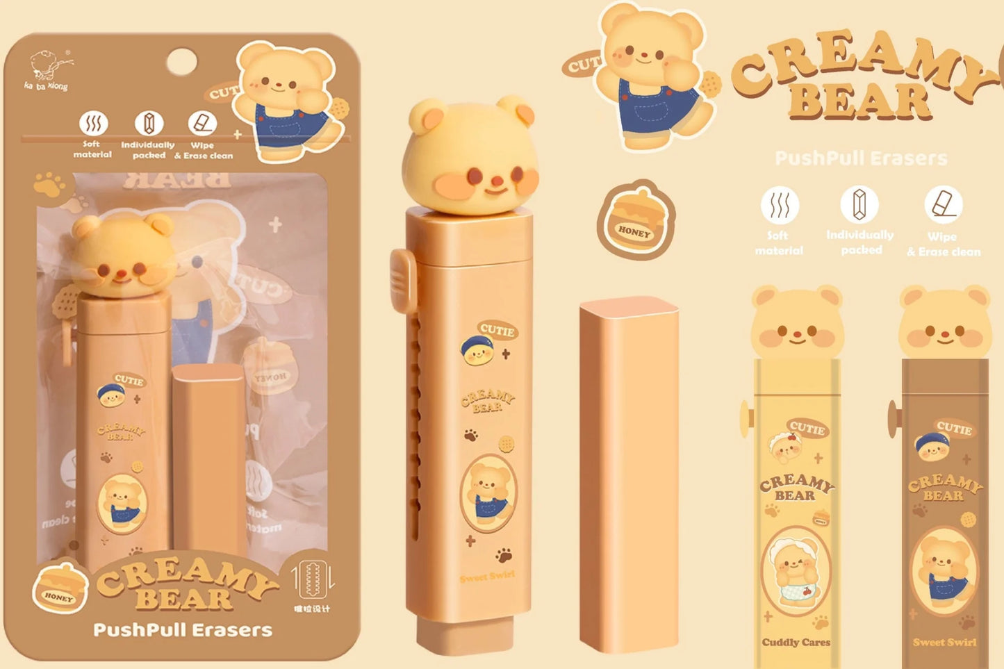 Creamy Bear Push Pull Eraser