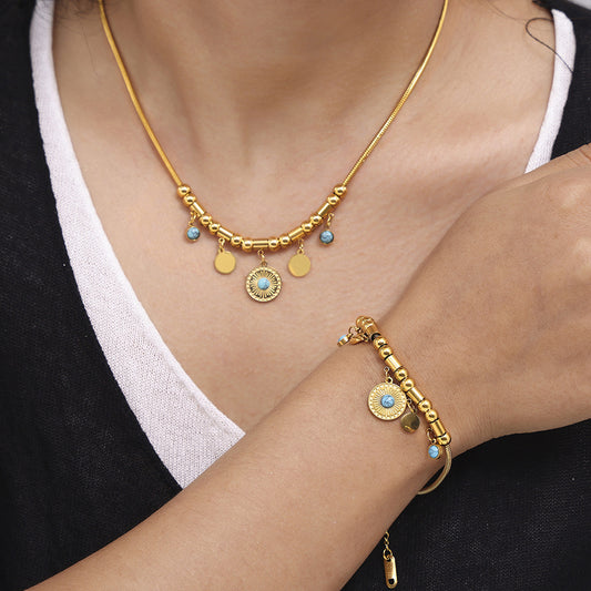 Turquoise Bead Stainless Steel Bracelet