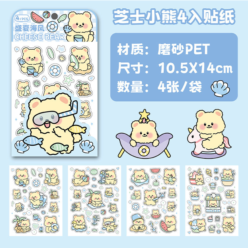 Cheesy Bear Pet Matte Sticker Set 4 PCs