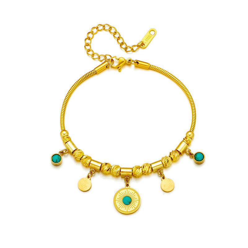 Turquoise Bead Stainless Steel Bracelet