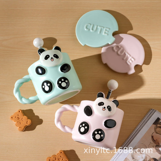 Panda Mug With Lid & Spoon