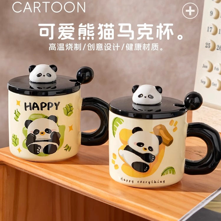 Cute Panda Mug With Lid & Spoon