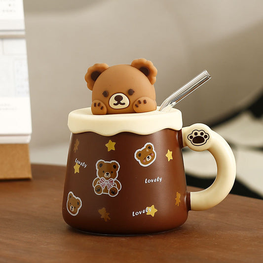 Lovely Bear Mug With Lid & Straw