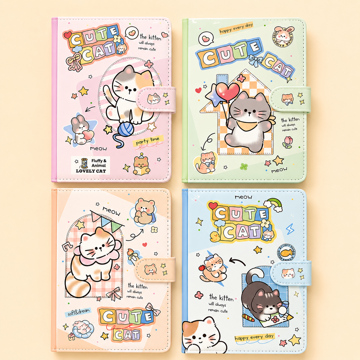 Cute Kitty Magnetic Buckle Diary