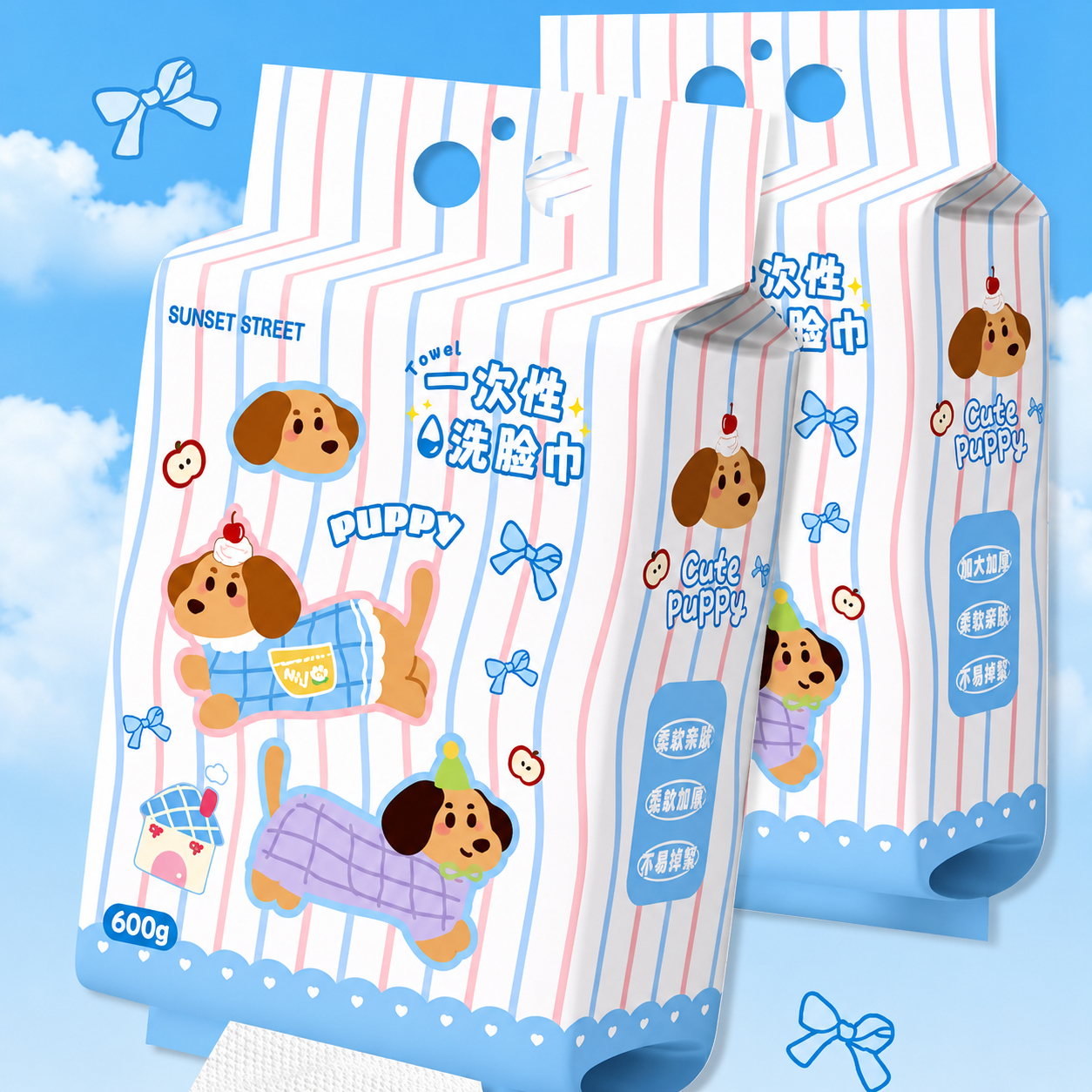 Kawaii Puppy Giant Face Towel Pack