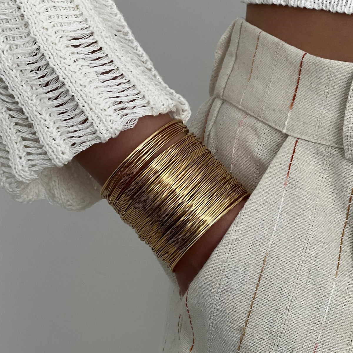 Gold Plated Party Statement Mesh Design Silver Korean Cuff Bracelet