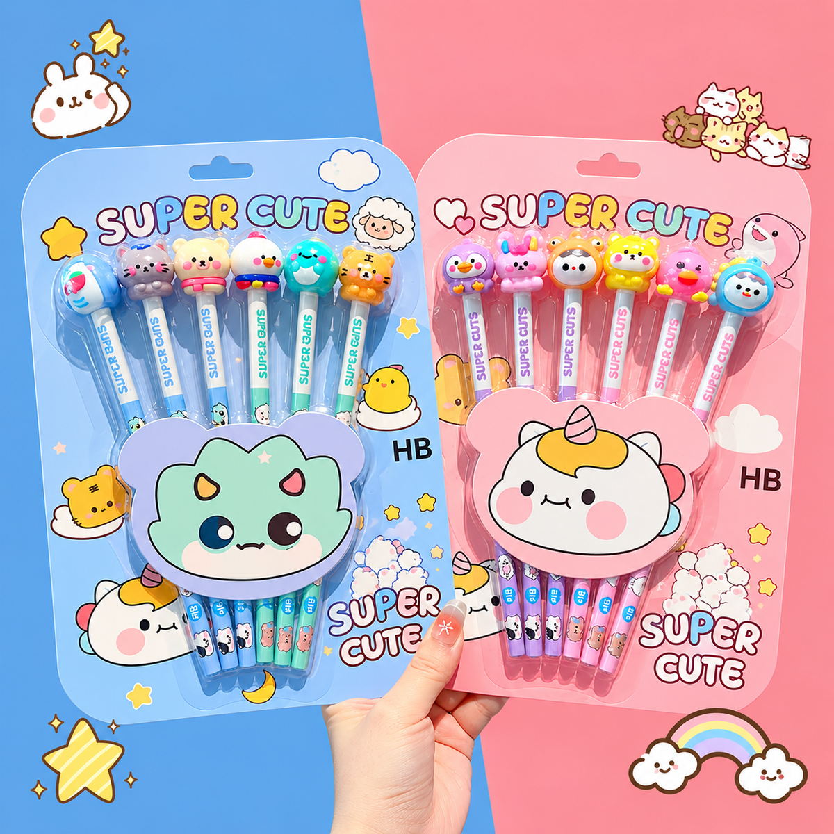 Cute Pencil and Eraser set (6pencil and 6 eraser)