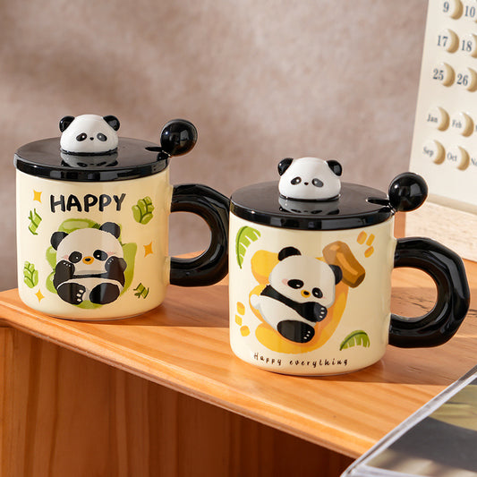 Cute Panda Mug With Lid & Spoon