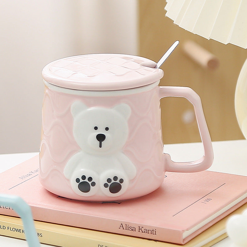 Cute Bear Mug With Lid & Straw
