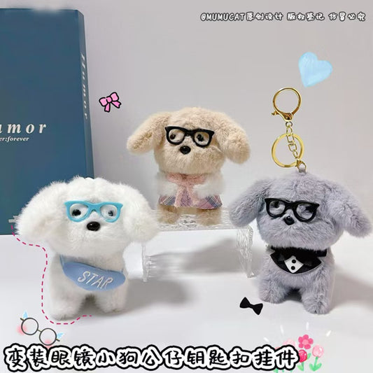Puppy With Specs Plush Keychains