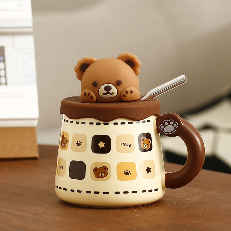 Lovely Bear Mug With Lid & Straw