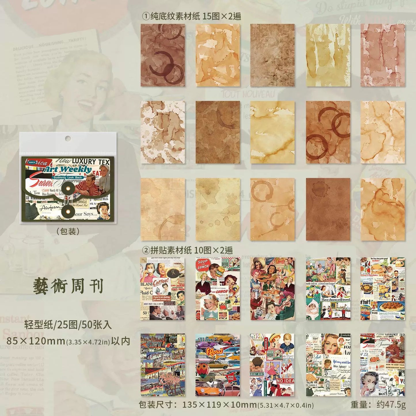 Retro Collage Journal Paper Kit