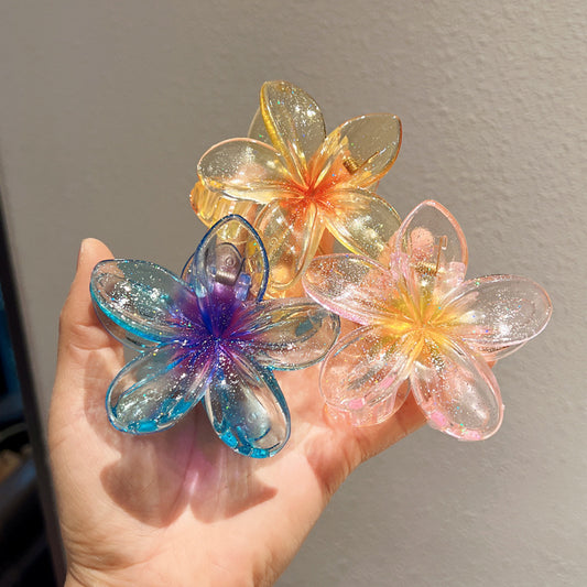Transparent Floral Claw Clips