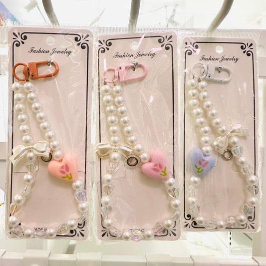 Tulip Heart Tassel Mobile Keychain