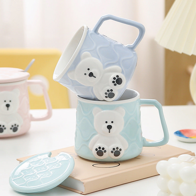 Cute Bear Mug With Lid & Straw