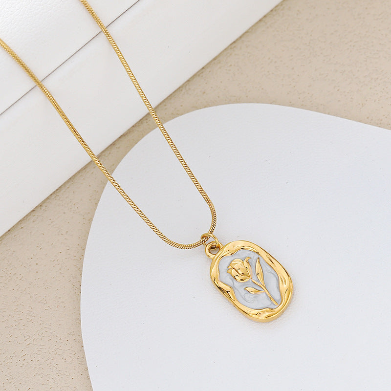 White Tulip Design Stainless Steel Necklace