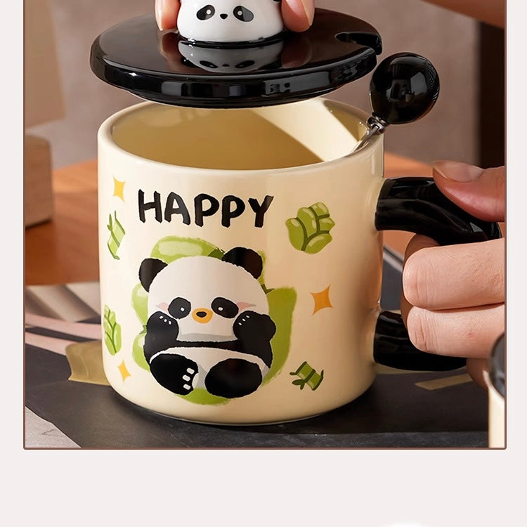 Cute Panda Mug With Lid & Spoon