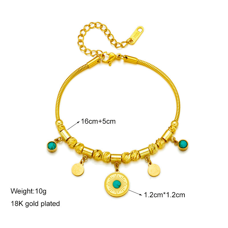 Turquoise Bead Stainless Steel Bracelet