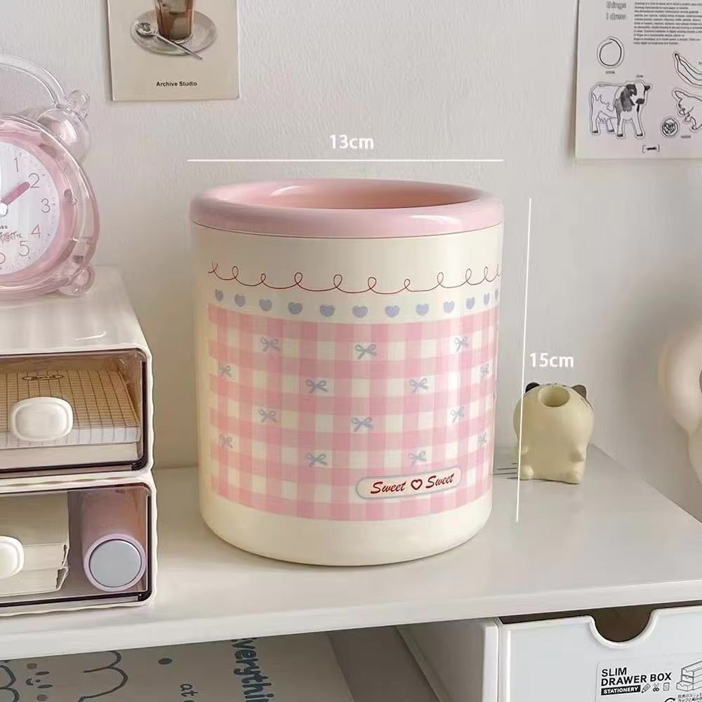 Gingham Trash Can