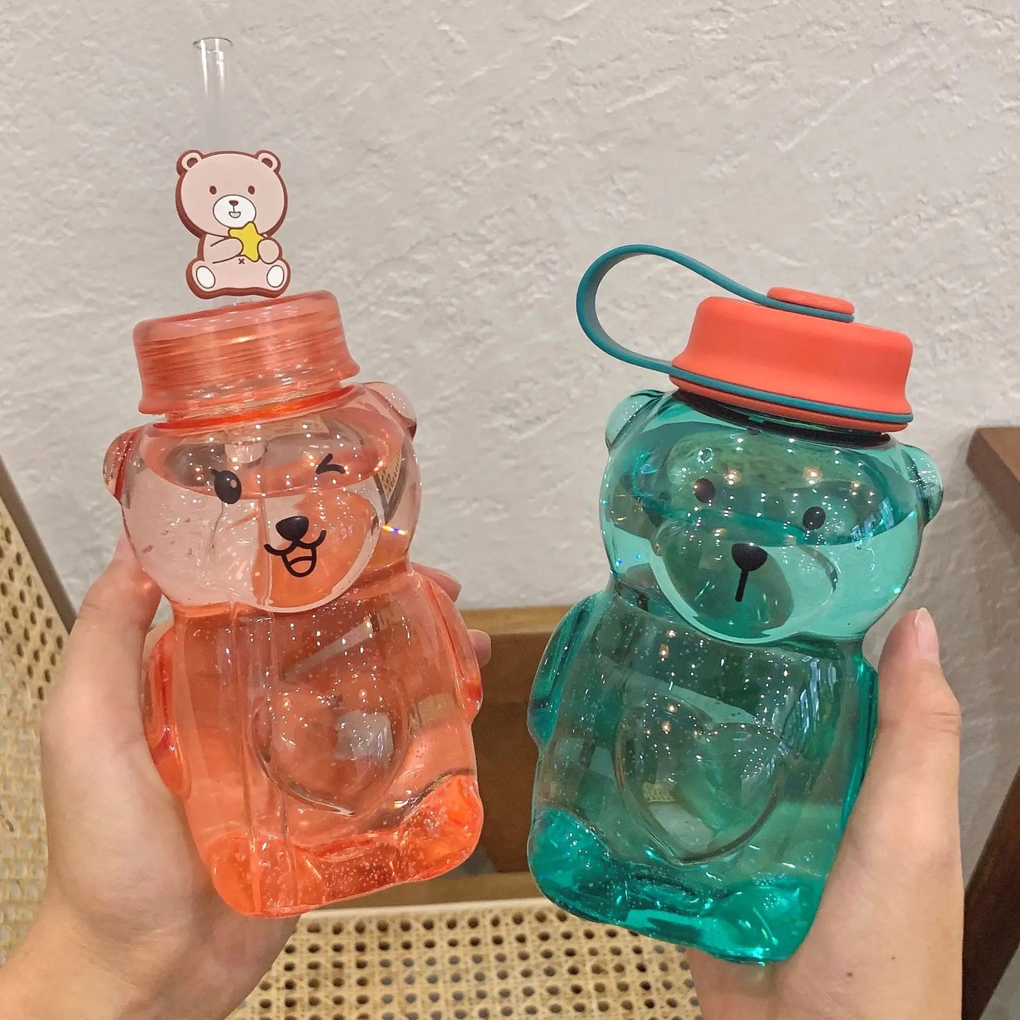 Teddy Water Bottle With Straw