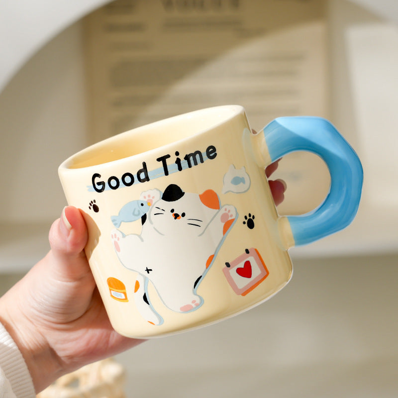 Cute Kitten Mug With Lid & Spoon